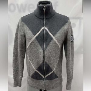 MONCLER Maglione Tricot Argyle Alpaca + Wool Full Zip Mock Neck Sweater